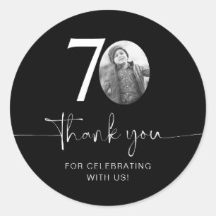 Black 70th Birthday Thank You Classic Round Sticker