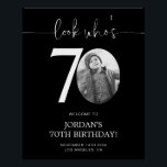 Black 70th Birthday Welcome Sign | Look Who's 70<br><div class="desc">Welcome guests to your 70th birthday celebration with this stunning editable welcome sign. Featuring a sleek, customizable layout, this template allows you to easily add your own photo and personalize the text, making it a perfect addition to your milestone 70th birthday decor. Ideal for entryways or as a party focal...</div>