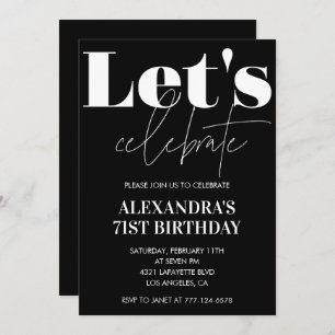 Black 71e anniversaire invitations Bold Typographi