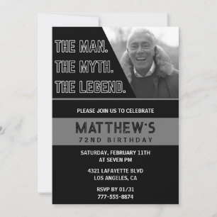 Black 72nd birthday invitations The Man The Legend