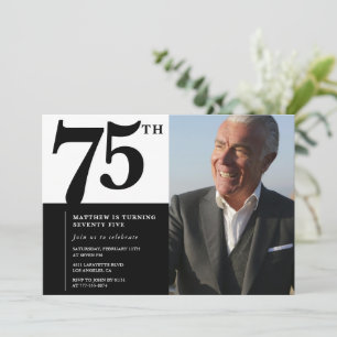 Black 75th birthday invitations Elegant Chic
