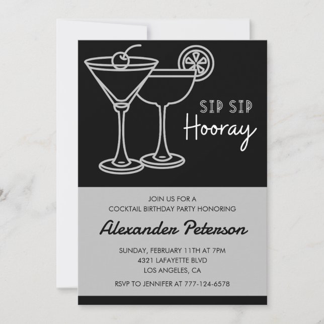 Black 75th birthday invitations Men Cocktail (Front)