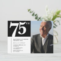 Black 75th birthday invitations Modern Chic Photo