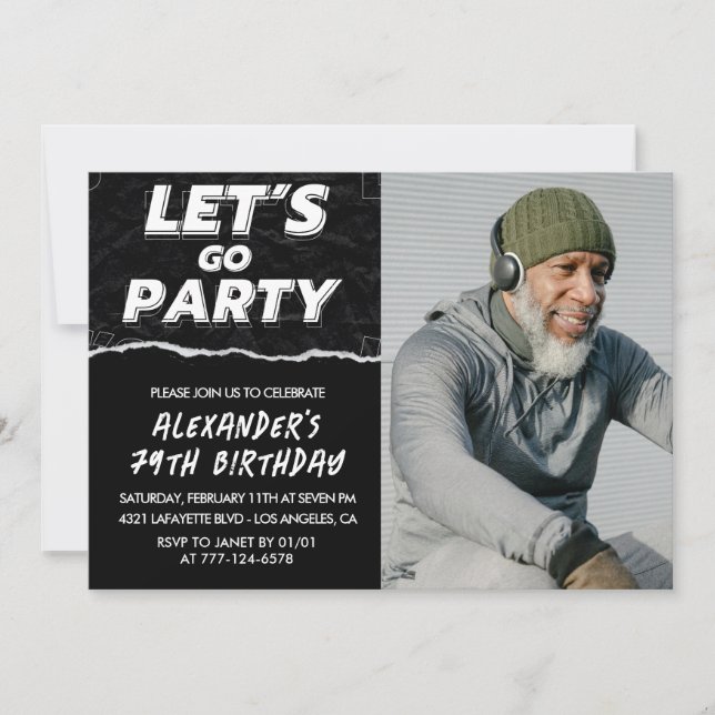 Black 79th birthday invitations Men Photo (Front)
