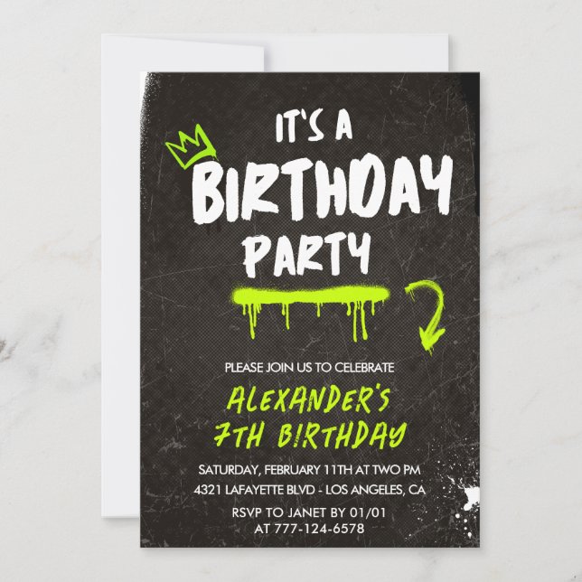 Black 7 anniversaire invitations garçon Graffiti P (Devant)