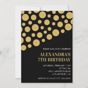 Black 7th birthday invitations Gold Confetti