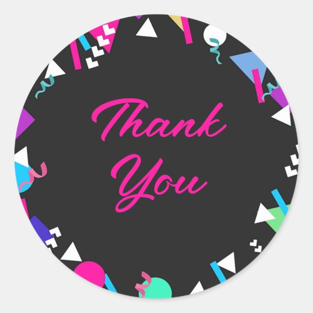 Black 80s Pattern Birthday Classic Round Sticker (Front)