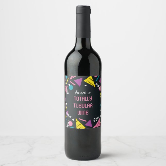 Black 80s Pattern Wine Label (Front)