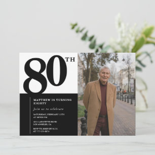 Black 80th birthday invitations Elegant Chic