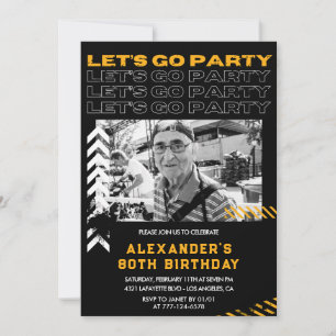 Black 80th birthday invitations Men Photo Spray