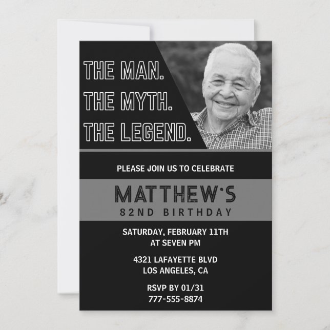 Black 82nd birthday invitations The Man The Legend (Front)