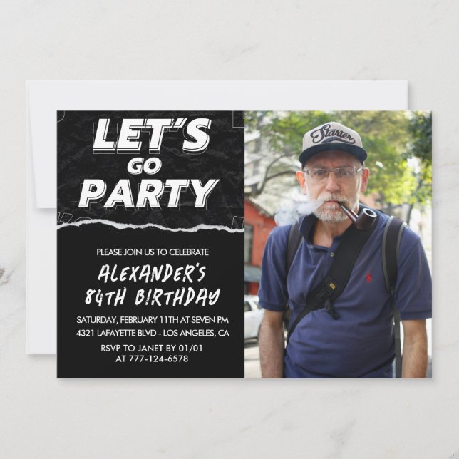 Black 84th birthday invitations Men Photo (Front)