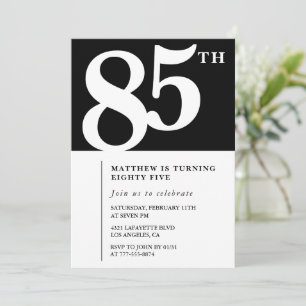 Black 85th birthday invitation Elegant Chic Simple