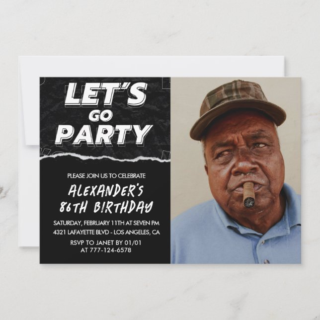 Black 86th birthday invitations Men Photo (Front)