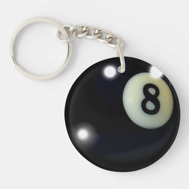 Black 8-Ball Pool Ball Sports Game Design Keychain (Front)