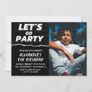 Black 8th birthday invitations Boy Photo 