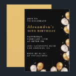 Black 90th birthday invitations Gold Balloon<br><div class="desc">Black and gold 90th birthday invitations modern simple calligraphy typography feminine milestone classic elegant glam celebration</div>