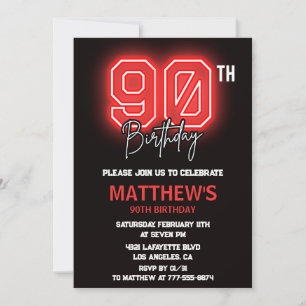 Black 90th birthday invitations Men Neon