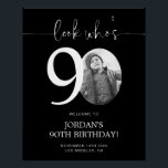 Black 90th Birthday Welcome Sign | Look Who's 90<br><div class="desc">Welcome guests to your 90th birthday celebration with this stunning editable welcome sign. Featuring a sleek, customizable layout, this template allows you to easily add your own photo and personalize the text, making it a perfect addition to your milestone 90th birthday decor. Ideal for entryways or as a party focal...</div>