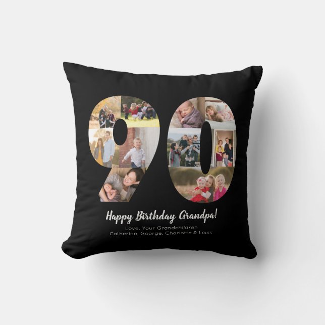 Black 90th Number Photo Collage Custom Greeting Throw Pillow (Front)