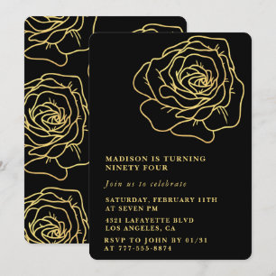 Black 94th birthday invitations Gold Floral
