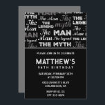 Black 96th birthday invitation Funny Myth Legend<br><div class="desc">96th birthday invitations for him Men Myth Legend calligraphy typography classic elegant man male</div>