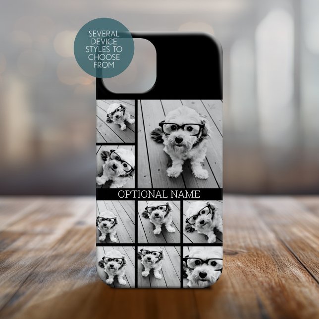Black 9 Photo Square Collage - with name white Case-Mate iPhone Case (Personalized Phone Case with Custom Text and Trendy Design)