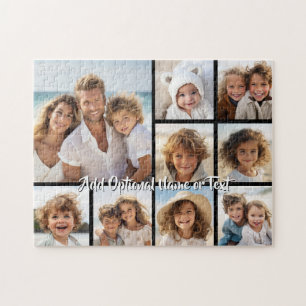 Black 9 Photo Square Collage - with script white Jigsaw Puzzle