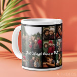 Black 9 Photo Square Collage - with script white Large Coffee Mug<br><div class="desc">You can use square or selfie photos for this design. Use eight square photos to create a unique and personal gift. Or you can keep the hipster puppy and make a trendy keepsake. If you need to adjust the pictures,  click on the customize tool to make changes.</div>
