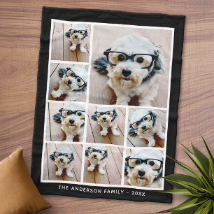 Black 9 Square Photo Collage with White Text Fleece Blanket