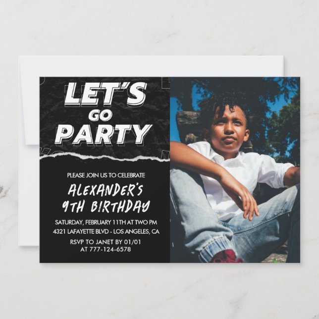 Black 9th birthday invitations Boy Photo  (Front)