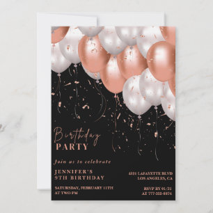 Black 9th birthday invitations Rose gold Pink 