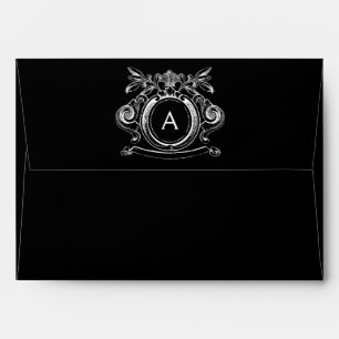 Black A7 Scrollwork Monogram Crest Envelopes