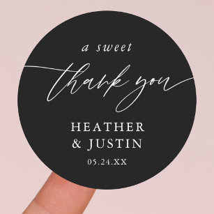 Black A Sweet Thank You Wedding Favour Classic Round Sticker