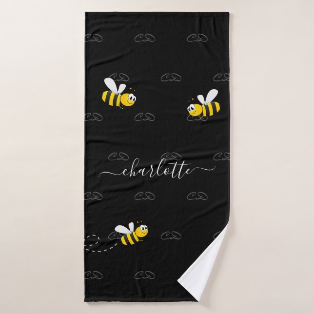 Black abeilles été amusant humour monogramme (Serviette de bain)