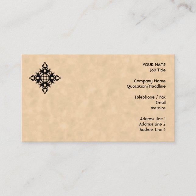 Black Abstract Design on Parchment Effect Pattern Business Card (Front)