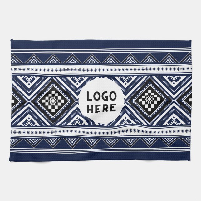 Black Abstract Ethnic Geometric Patterns with Logo Kitchen Towel (Horizontal)