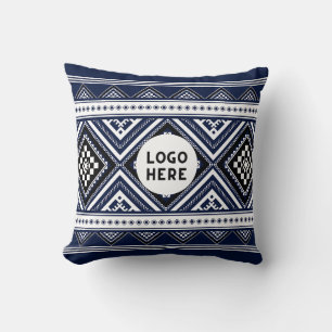 Black Abstract Ethnic Geometric Patterns with Logo Throw Pillow