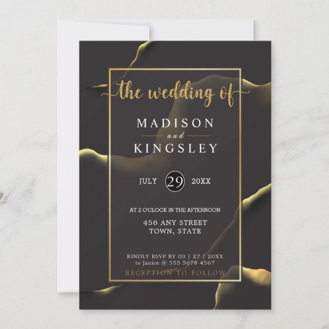 Black Abstract 🖤✨ Inky Alcohol Fab Budget Wedding Invitation (Front)