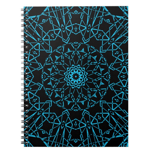 Black abstract modern spider net lines blue navy o notebook (Front)