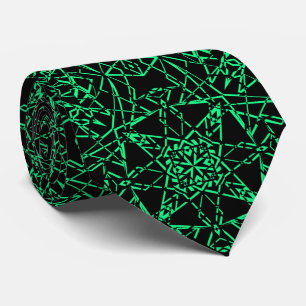Black abstract modern spider net lines neon green tie