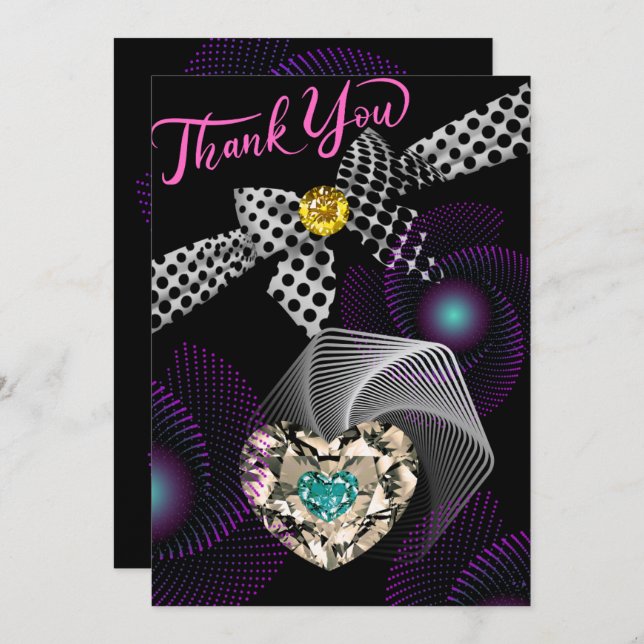 Black Abstract Modern Unique Diamond Anniversary Thank You Card (Front/Back)