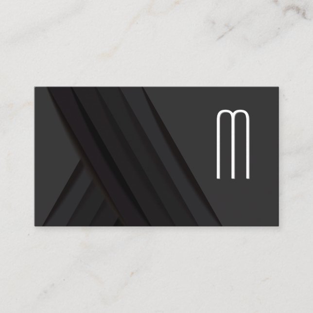 Black Abstract Panels | Monogram Business Card (Front)