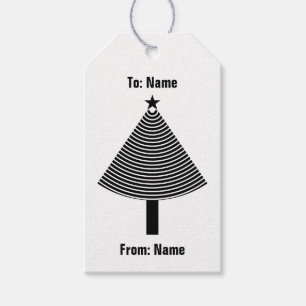 Black Abstract Striped Christmas Tree Gift Tags