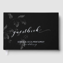 Black Acanthus Leaf Silver Script Elegant Wedding 