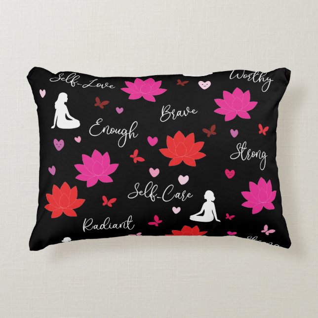 Black Accent Cushion Lotus Self-Care & Mindfulness (Front)