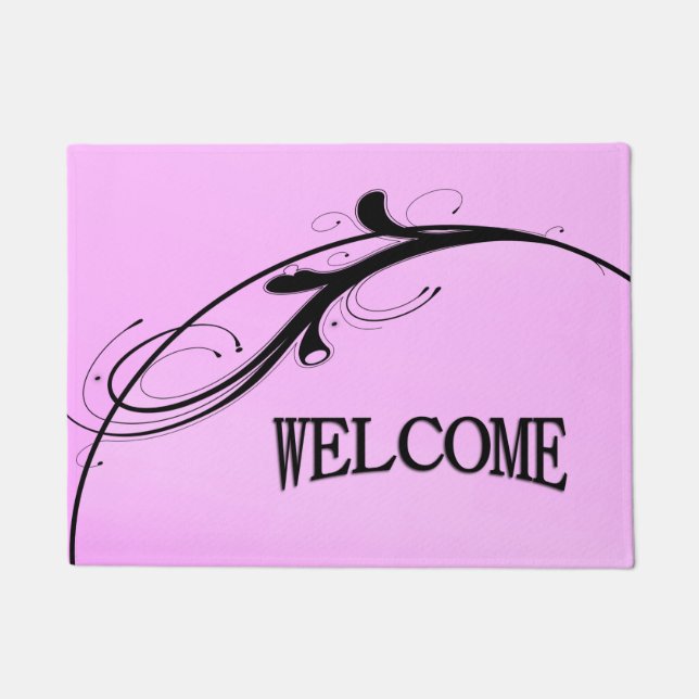 Black Accent on Pink Welcome Doormat (Front)
