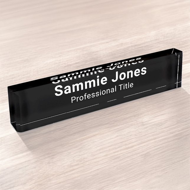 Black Acrylic Desk Name Plate for Business 2x10 (MISOOK Black Acrylic Name Plate with Job Title)