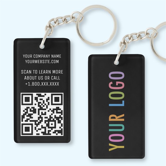 Black Acrylic QR Code Keychain with Logo Rectangle (MISOOK 1.5 x 2.75 inch Rectangle Black Acrylic QR Code Keychain with Logo)