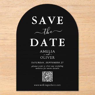 Black Acrylic QR Code Wedding Save the Date Arch Invitations